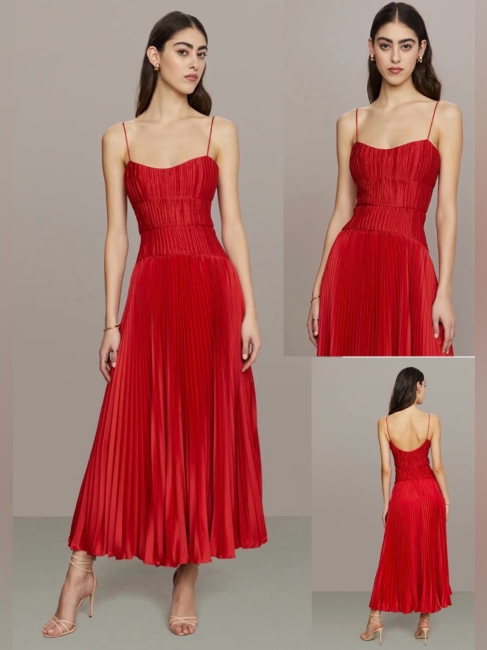 Amur RED CALLA LILY CHERRY DROP WAIST Pleated Spaghetti-Strap dress size 14.